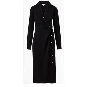 NWT Veronica Beard Wright Black Long Sleeve Midi Dress with Gold Buttons Size 6